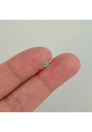 Mavi Firuze Çiçekli Halka Hızma Gümüş Çiçekli Hızma Gold Kaplama Gümüş