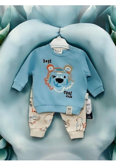 Erkek Bebek Kaplan Nakışlı Eşofman Takım-14227 Mavi