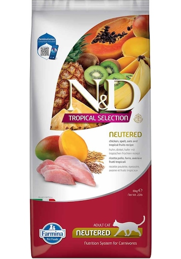 N&D Tropical Selection Düşük Tahıllı Tavuklu Tropikal Meyveli Kısırlaştırılmış Yetişkin Kedi Maması 10 KG