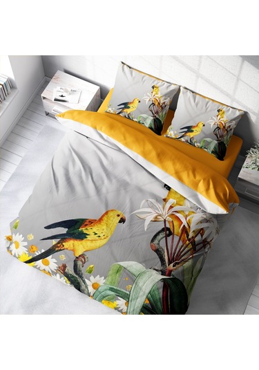 Monohome Yellow Parrot 3D Pamuk Saten Çift Kişilik Nevresim Takım Sarı