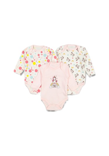 Kız Bebek Pembe Unicorn Desenli Zıbın Takım 3 Lü Pembe
