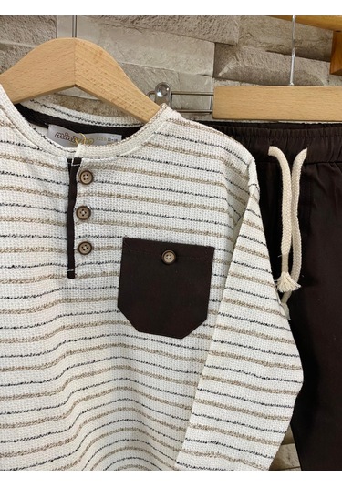 Minizoo Baby Dokuma Pantolonlu Erkek Çocuk Eşofman Takım Kahverengi