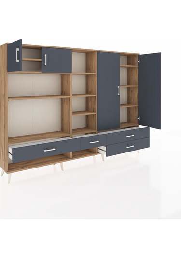 Arges Dolap 12 Raflı 4 Çekmeceli 4 Kapaklı 220x30x163 Çam-antrasi Çam-antrasit