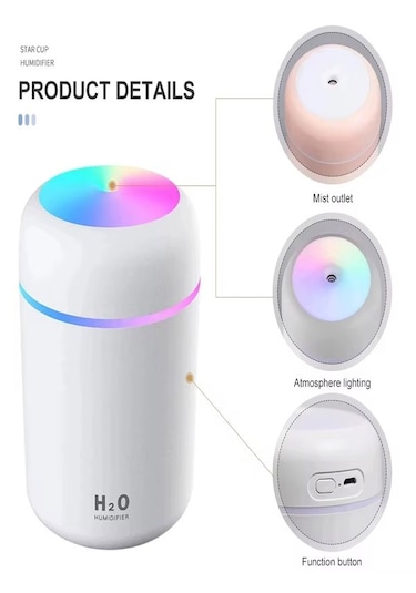 Humidifier 300 Ml Ulrasonik Hava Nemlendirici Buhar Makinesi Ve Aroma Difüzörü