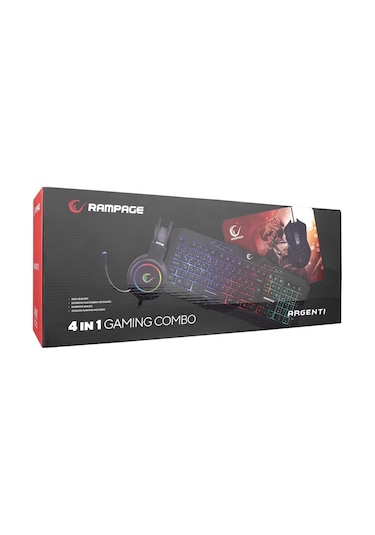 Rampage Km-404 Argentı Rainbow Aydınlatmalı Usb Gaming Combo Q Klavye + Kulaklık + Mouse + Mousepad Optik