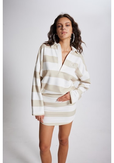 Holly Lolly Şardonlu 3 İplik Kumaş Logolu Fortune Sweatshirt Bej