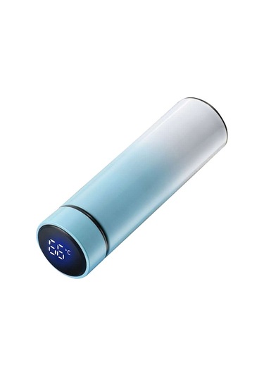 "480ml Akıllı Termos: 24 Saat Sıcak/soğuk Tutan, Sızdırmaz, Led Ekranlı Paslanmaz Çelik Su Şişesi" Açık Mavi Açık Mavi