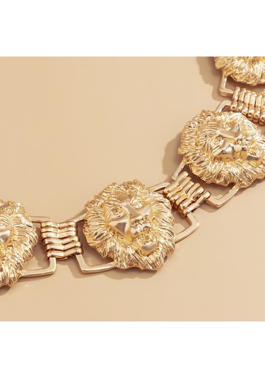 Mücevher Kişiliği Geometrik Punk Hayvan Kolyesi Abartılı Metal Kabartma Aslan Başı Üç Boyutlu Kolye Diğer