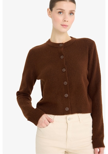 Defacto Regular Fit Bisiklet Yaka Basic Düz Düğmeli Soft Touch Yumuşak Triko Hırka E3654ax25wnbn271 Kahve