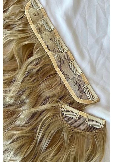 Caş Dekorasyon Isıya Dayanıklı Yıkanabilir Yarımay Çıtçıt Saç 16 Sarı-dalgalı-60cm-110 Gr+2 Adet Yan Çıtçıt Saç Sarı