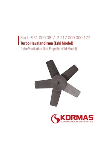 Kormas Turbo Havalandırma Pervanesi 5 Kanat Çap:240 Boy:31 Mil Çapı:8 Mm