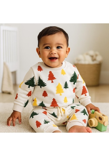 Orman Desen Omuzdan Çıtçıtlı Şardonlu Kışlık 2li Takım Krem