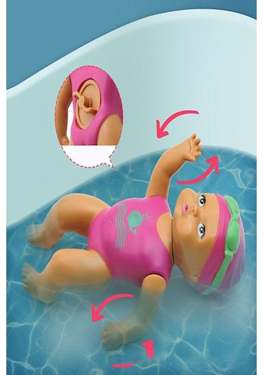 Oyuncak Kurmalı Yüzen Sporcu Bebek 14 Cm Eğlenceli Banyo Su Oyuncağı