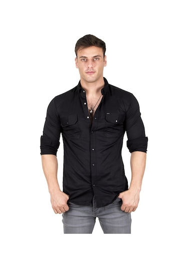 Deepsea Erkek Siyah Fitilli Çıtçıtlı Kot Gömlek 300421 Siyah