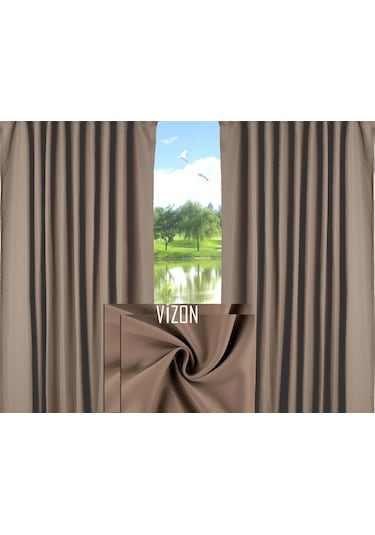 En 140 CM Boy 250 CM Pilesiz Blackout Karartma Fon Perde.Vizon renk Bej