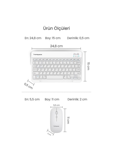 Tablet Ve Telefonlar İçin Bluetooth - Wireless Klavye Ve Mouse Set - Beyaz Diğer