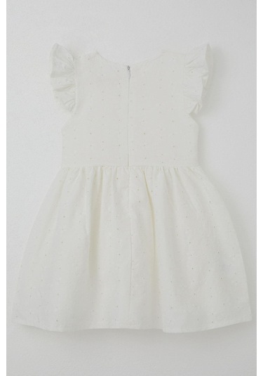 Breeze Kız Çocuk Elbise Çiçek Nakışlı Fiyonk Aksesuarlı 2-6 Yaş, Ekru Ekru