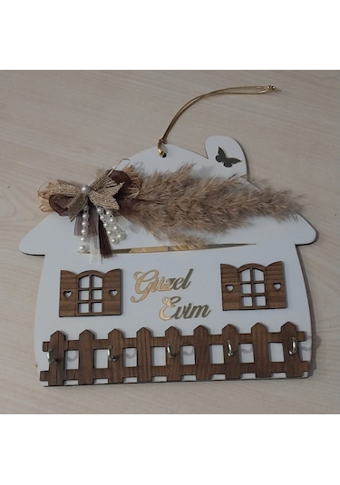 Güzel Evim Beyaz Ahşap Anahtar Askılığı Duvar Askılı Anahtarlık Beyaz