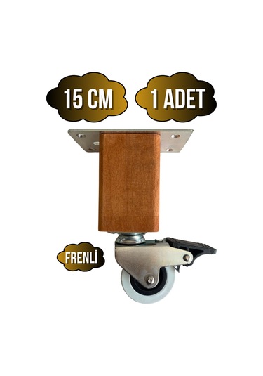 Kale Ahşap Tekerli Ayak Mobilya Masa Ve Dolap Tekerli Ayağı Frenli 15cm Ceviz 1 Adet Kayın Ceviz