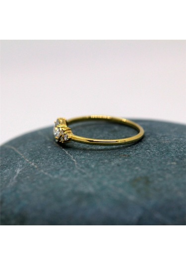 Tria Altın Yüzük-Kare Taşlı Tria Tasarım 14 Ayar Altın Yüzük-Mode