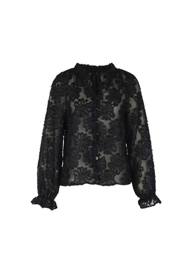 İlkbahar Sonbahar Kadın Gömlek Bluz V Yaka Mizaç Zarif Siyah Dantel Uzun Kollu Bluz Siyah