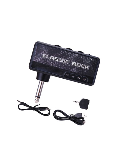 Geeksen Elektrik Gitar Kulaklık Amfisi Amfi 1/4 İnç Fiş 3.5mm Kulaklık Jakı Ve Aux Girişi Distoon Etkisi Dah Siyah