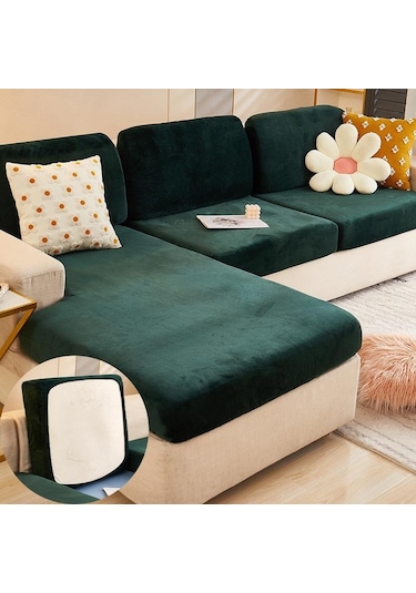 Yeşil Kadife Kanepe Minder Örtüsü Oturma Odası Köşe Kesit Kanepe Koltuk Örtüsü 200gsm Kalınlaşmak Elastik Mobilya Yastık Koruyucu Normal Size L-s