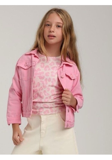 Kız Çocuk Kaşkorse Yanları Büzgülü Pempe Leoparlı Bluz-15664 Pembe