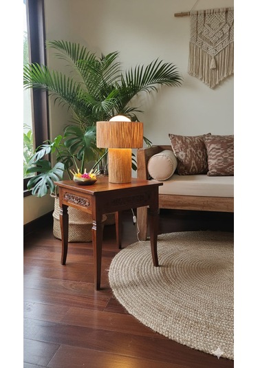 Makrome Rafya Abajur Modern Tasarım Dekoratif Masa Lambası Aydınlatma Glop Cam Abajur Hasır