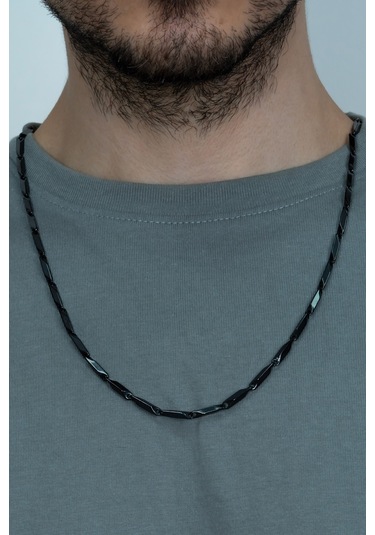 Siyah Üçgen Küp Ince Erkek Çelik Kolye Zincir Eck14 Beyaz