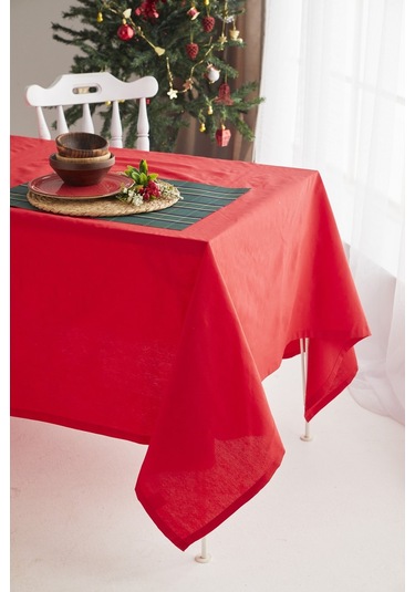Ays Home Kırmızı Yılbaşı Düz Christmas Yemek Masa Örtüsü