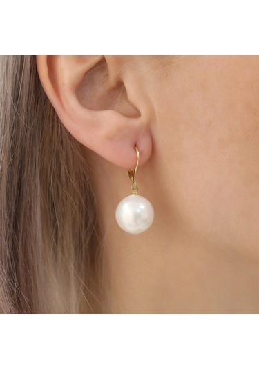 925 Ayar Gümüş Beyaz Tatlısu İncisi Küpe-14mm