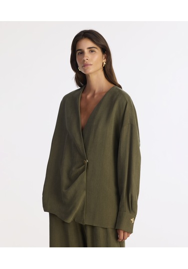 Yargıcı Geniş Gömlek Yaka Uzun Kol Gömlek 25kkgm6044x 007 Haki