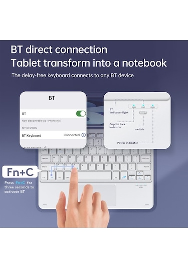 Dancemonkey Bluetooth Klavye - İpad 10.9 2022 Uyumlu, Konforlu Pu Deri Kılıf, 60 Saat Pil Ömrü