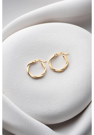 925 Ayar Gümüş 20 Mm Gold Kaplama Burgu Model Şarnel Küpe Gold