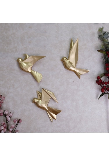 Mouette 3'Lü Dekoratif Kuş Altın
