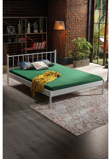 Falez-s Çift Kişilik Ferforje Metal Karyola-beyaz Ahşap Latalı