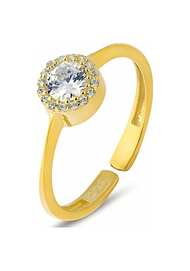 Zanaatsilver 925 Ayar Gümüş 14k Altın Kaplamalı Elmas Montürlü Yüzük