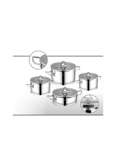 Fms Süzgülü Lüx 8 Parça Çelik Tencere Takımı Metal Kulp 6026 Gri