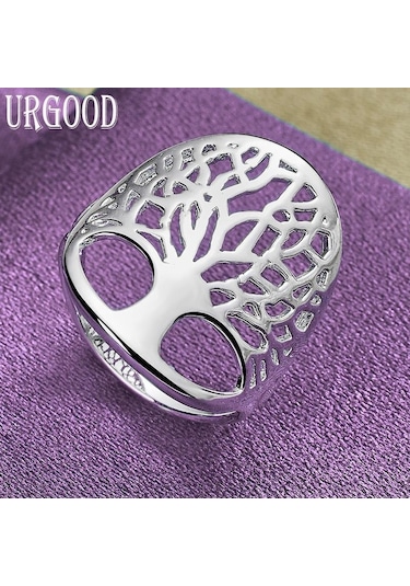 925 Ayar Gümüş Hayat Ağacı İçi Boş Yüzük Moda Takı 10