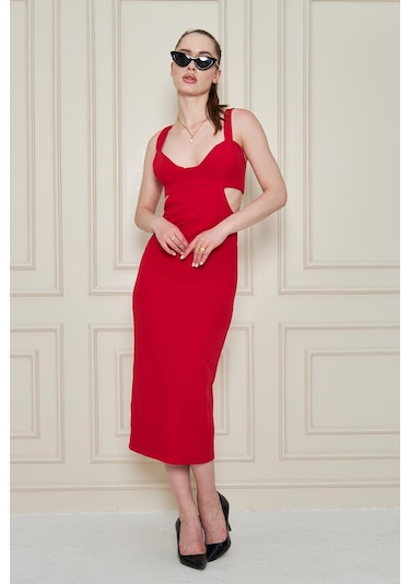 Kirmizi Bel Detayli Mezuniyet Elbise Kırmızı