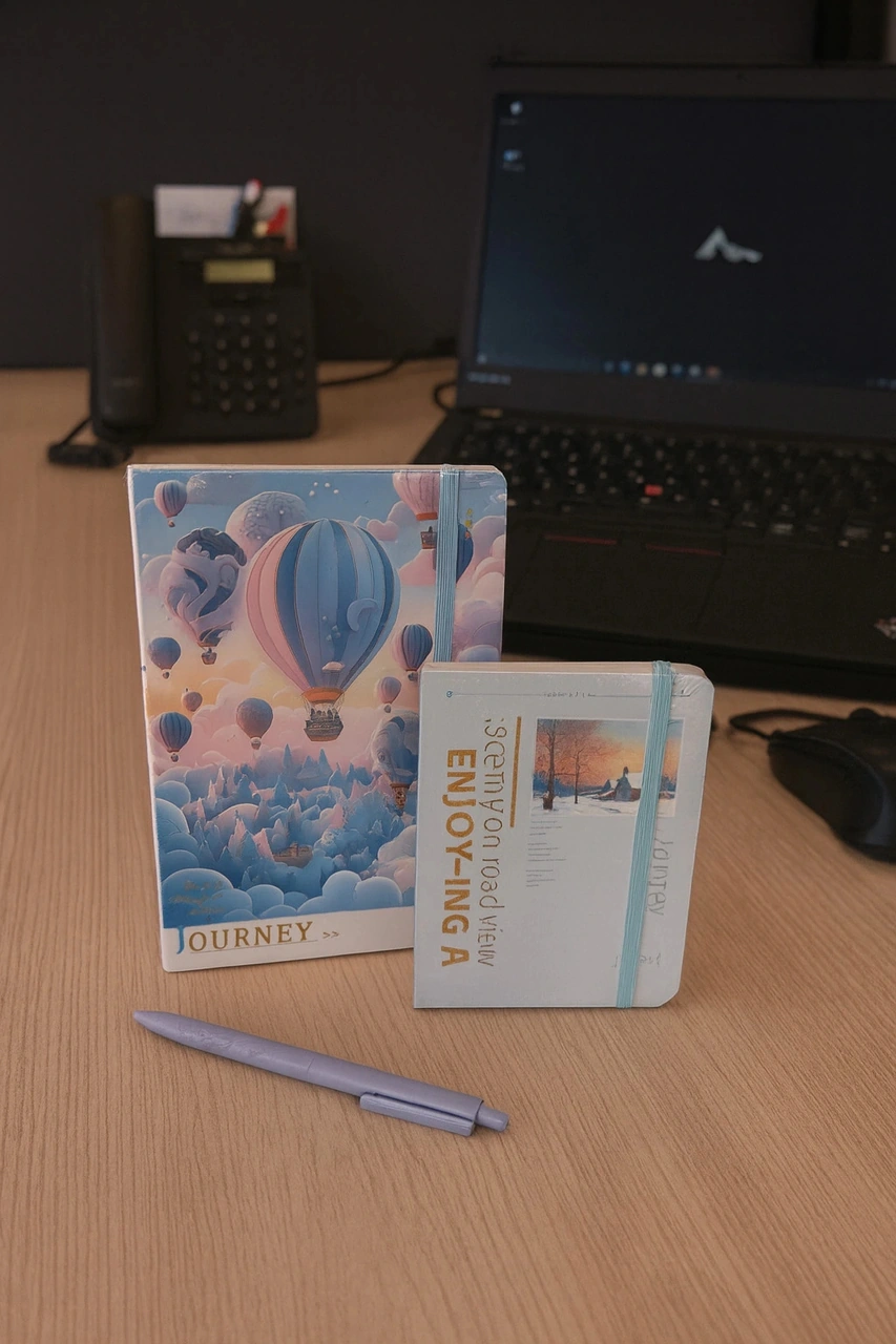 2 Adet Ajanda Çizgili Not Defteri-uçlu Kalem Hediyeli Mavi Balon Mavi