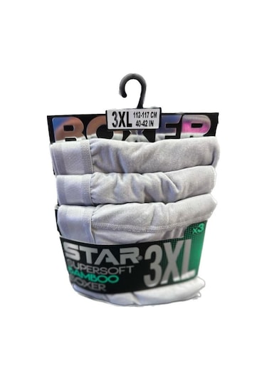 Star 3lü Erkek Süpersoft Bambu Boxer Gri