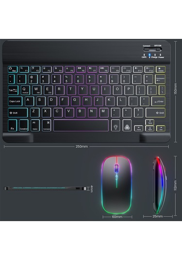 Yunboo Renkli Rgb Aydınlatmalı Kablosuz Klavye Ve Fare Seti - İpad Uyumlu Ve Tabletler İçin Diğer