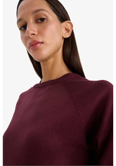 Defacto Relax Fit Bisiklet Yaka Kazak I6913az25wnbr467 Bordo