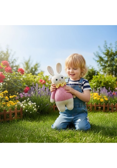 Oyuncak Tavşan Amigurumi Oyun Arkadaşı Krem - Pembe