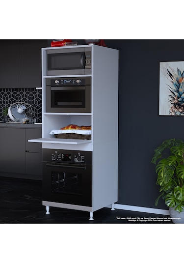 Modilayn Elit Silva 59,6 X 192,2 X 56cm Ankastre Fırın 1 Kapaklı Ekmeklikli 3 Geniş Derin Göz Dolap