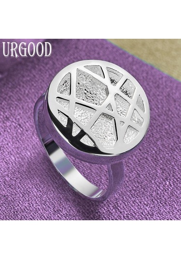 925 Ayar Gümüş Desenli Yuvarlak Yüzük Güzel Hediye Takı 10