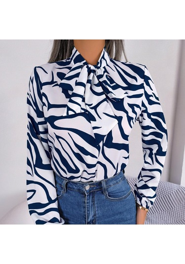 Gmxıa Kadın Modası Rahat Yaz Uzun Kollu V Yaka Bluzlar Ve Mizaç Kontrast Renkli Çizgili Şifon Gömlek Fener Kollu Gömlekler Siyah