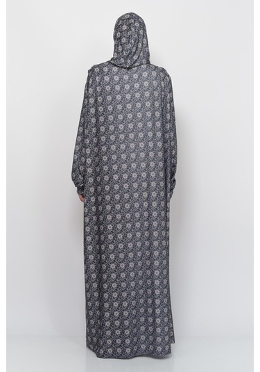 Pratik Tek Parça Güneş Desenli Kollu Tak Çıkar Başörtülü Likralı Tesettür Namaz Elbisesi 990-0302 Siyah